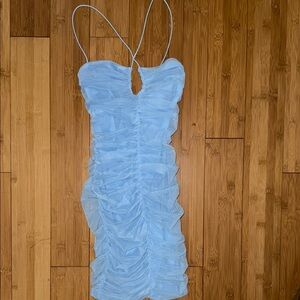 Oh Polly Light Blue Ruched Mini Dress